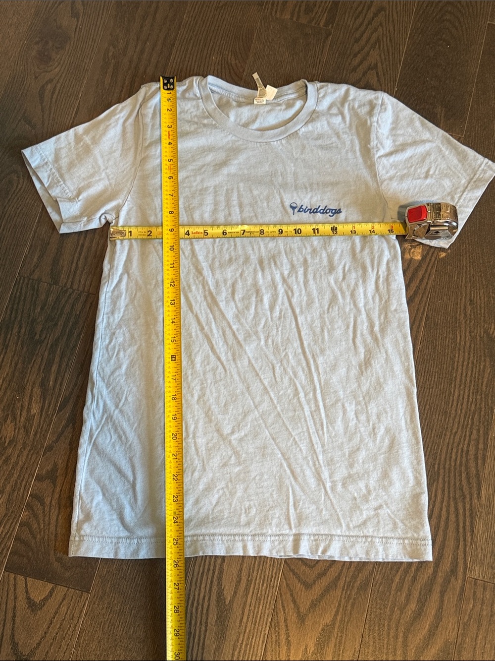 NWOT Birddogs light blue crew tee with navy script logo